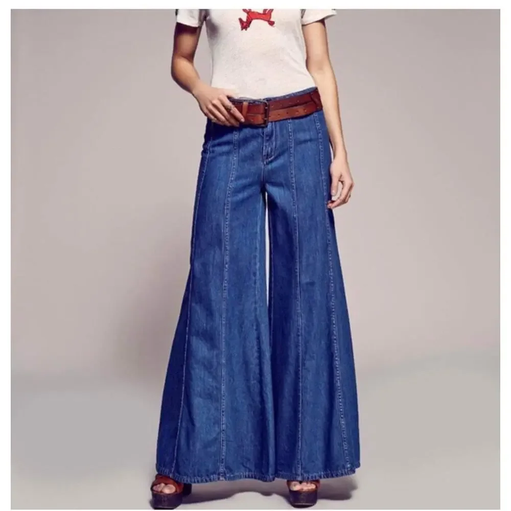 Free People Rare Vintage Super Wide Leg Jeans Size 6 - Picture 1 of 11